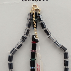 Vintage Czech necklace sample hematite pentagon bugle glass beads 