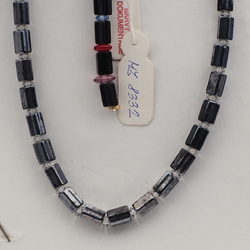 Vintage Czech necklace sample hematite pentagon bugle glass beads 