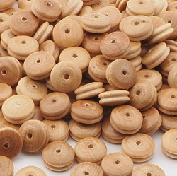 Lot (165) vintage turned rondelle YoYo natural beech wood beads Schowanek
