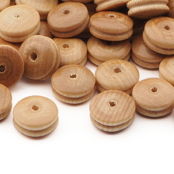 Lot (165) vintage turned rondelle YoYo natural beech wood beads Schowanek