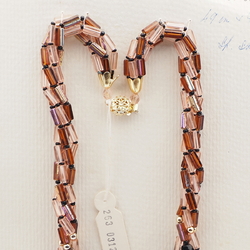 Vintage Czech 4 strand necklace vitrail topaz clear pentagon black glass beads 