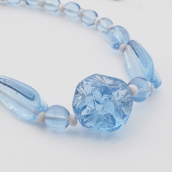 Vintage Czech necklace blue flower round teardrop glass beads 17"