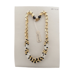 Vintage Czech 3 strand necklace yellow clear satin atlas pentagon black glass beads 
