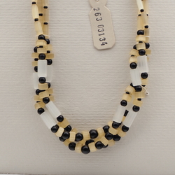 Vintage Czech 3 strand necklace yellow clear satin atlas pentagon black glass beads 