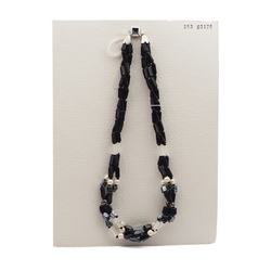 Vintage Czech 3 strand necklace black clear marble pentagon pearl glass beads 