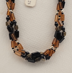 Vintage Czech 3 strand necklace vitrail topaz black marble pentagon black glass beads 