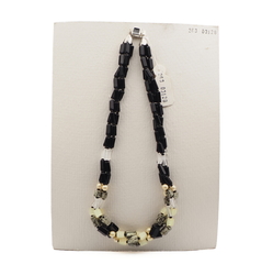 Vintage Czech 3 strand necklace yellow black clear marble pentagon pearl glass beads 
