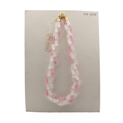 Vintage Czech 3 strand necklace frost satin atlas pentagon pink bicolor glass beads 