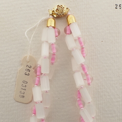 Vintage Czech 3 strand necklace frost satin atlas pentagon pink bicolor glass beads 