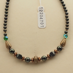 Vintage Czech necklace copper bronze metallic glass beads 