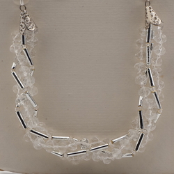 Vintage Czech 1 to 4 strand necklace clear rondelle glass beads silver plastic beads