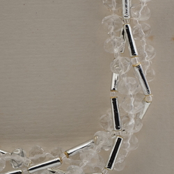 Vintage Czech 1 to 4 strand necklace clear rondelle glass beads silver plastic beads