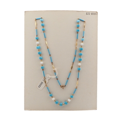 Vintage Czech link necklace blue white round cube bugle glass beads 