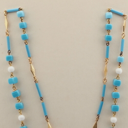 Vintage Czech link necklace blue white round cube bugle glass beads 