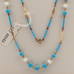 Vintage Czech link necklace blue white round cube bugle glass beads 