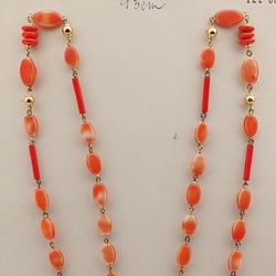 Vintage Czech gold chain necklace brown marble glass beads 