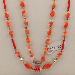 Vintage Czech gold chain necklace brown marble glass beads 