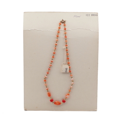Vintage Czech gold chain necklace beige brown marble glass beads 