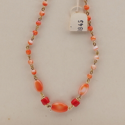 Vintage Czech gold chain necklace beige brown marble glass beads 