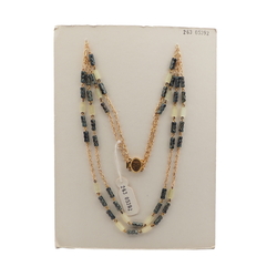 Vintage Czech 2 strand chain necklace satin atlas marble bugle glass beads 
