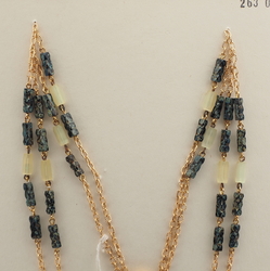 Vintage Czech 2 strand chain necklace satin atlas marble bugle glass beads 