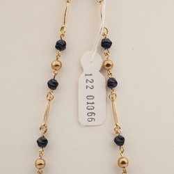 Vintage Czech gold link necklace gold round black twist glass beads 
