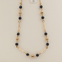 Vintage Czech gold link necklace gold round black twist glass beads 