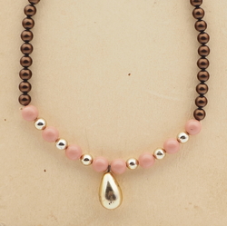 Vintage Czech necklace copper pink glass beads 