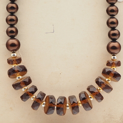 Vintage Czech necklace copper round topaz rondelle glass beads 