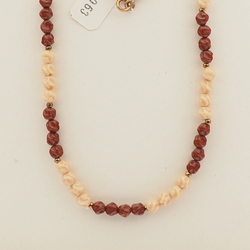 Vintage Czech necklace red beige twist glass beads 
