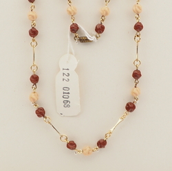 Vintage Czech wired link necklace red beige twist glass beads 