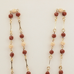 Vintage Czech wired link necklace red beige twist glass beads 