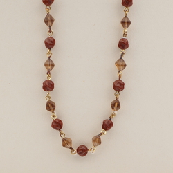Vintage Czech wired link necklace red brown twist topaz bicone glass beads 