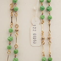 Vintage Czech wired link necklace beige twist gold glass beads 