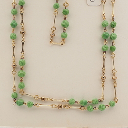 Vintage Czech wired link necklace beige twist gold glass beads 