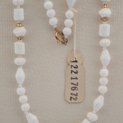 Vintage Czech necklace white rondelle flower bicone bugle round glass beads 