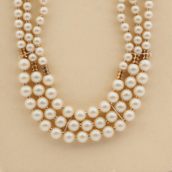 Vintage Czech 3 strand necklace beige pearl glass beads