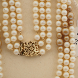 Vintage Czech 3 strand necklace beige pearl glass beads 