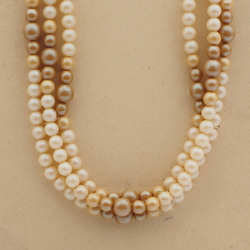 Vintage Czech 3 strand necklace beige pearl glass beads 