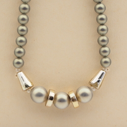 Vintage Czech necklace matte gold pearl glass beads 