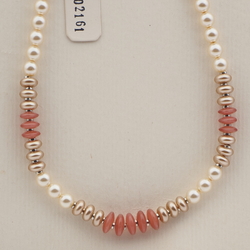 Vintage Czech necklace pearl metallic pink opaline glass beads 