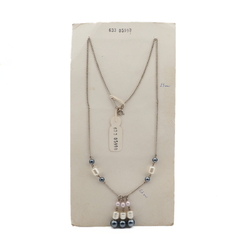 Vintage Czech silver chain tassle necklace pearl glass beads 