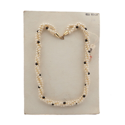 Vintage Czech 3 strand necklace black pearl glass beads 
