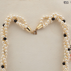 Vintage Czech 3 strand necklace black pearl glass beads 