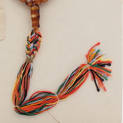 Vintage prayer bead strand Czech brown marble glass beads rainbow tassle