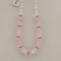 Vintage Czech necklace pink satin atlas opaline clear glass beads 