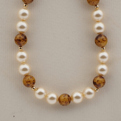 Vintage Czech necklace pearl mustard marble glass beads 