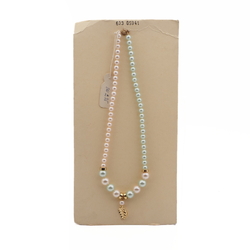 Vintage Czech necklace pearl glass beads gold leaf pendant