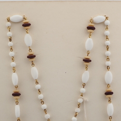 Vintage Czech link chain necklace white black beige glass beads 