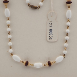 Vintage Czech link chain necklace white black beige glass beads 
